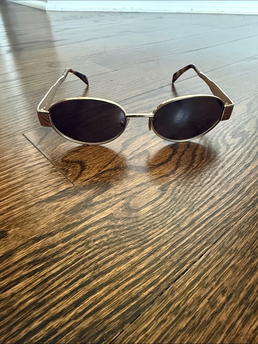 Women Celine  Oval Metal Sunglasses in Gold with Dark Lenses